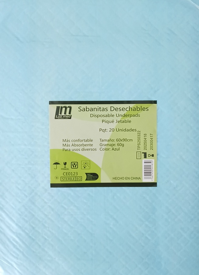 SABANITAS DESECHABLES PAQT. 20 UNIDADES LUZ MED 60*90CM